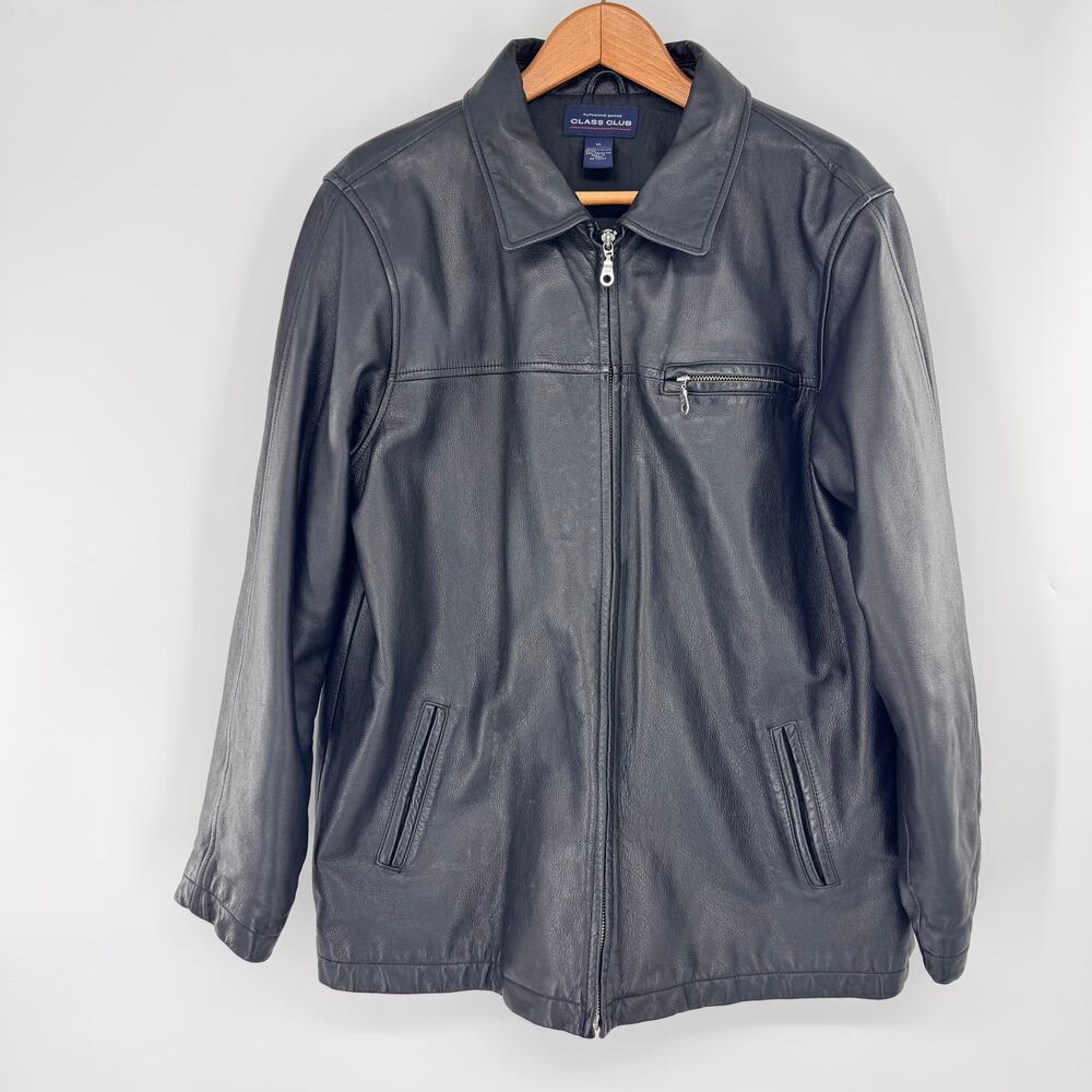 Class Club Boys XL Black Genuine Leather Jacket Full Zip Moto Biker Lined